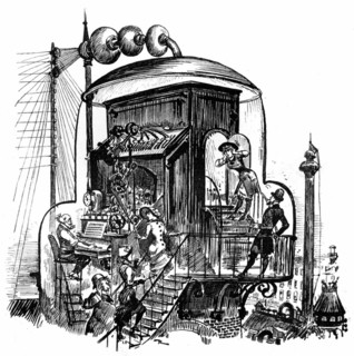 The unique piano of Paris, illustration by Robida