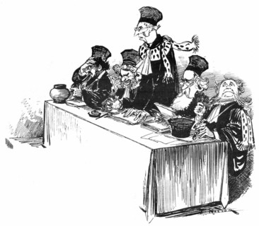 Political conservatory exams, illustration by Robida