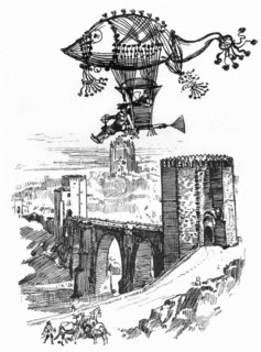 It turned towards Toledo, illustration by Robida