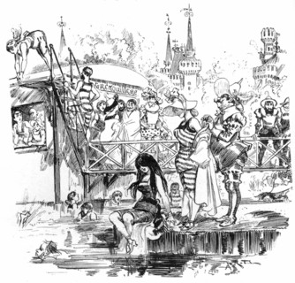 A city of baths of the middle ages, illustration by Robida