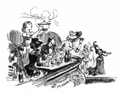 The theater-restaurant, illustration by Robida