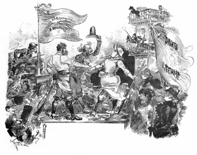 The battle for Human Rights and the battle for Women's rights in the barricades, illustration by Robida