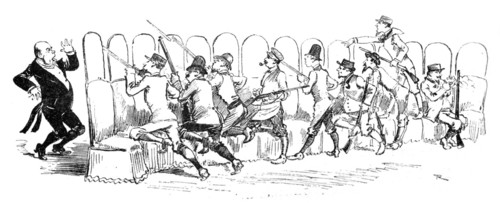 The deceptive barricade, illustration by Robida