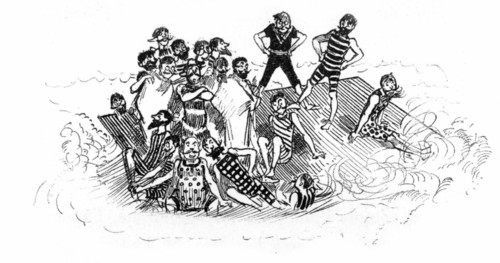 The male population in bathing suits, illustation by Robida
