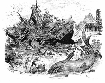 Whale hunting, illustrations by Robida