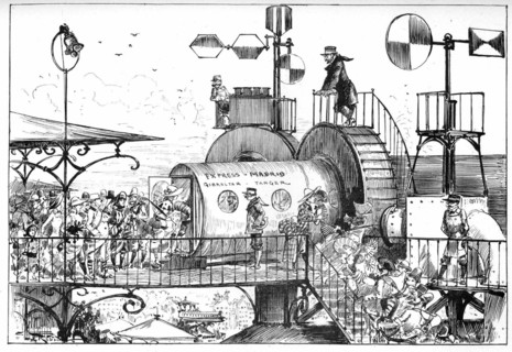 Gare du tube du sud à Paris, illustration de Robida