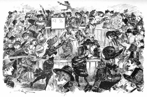 The woman's stock market, illustration by Robida,