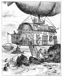 Bourgeois aircabin at the seaside, illustration by Robida