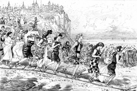 Matrimonial agency at the seaside, illustration by Robida