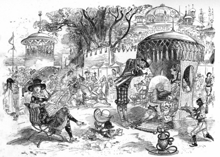 The beach at Constantinople-les-bains, illustration by Robida