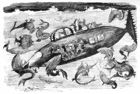 Great scuba diving hunt, illustration by Robida