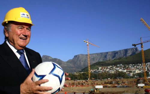 FIFA President Sepp Blatter at the construction site of the Greenpoint stadium which will host a