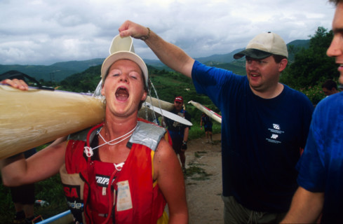 girl in shock as water poured down her backfrom jug