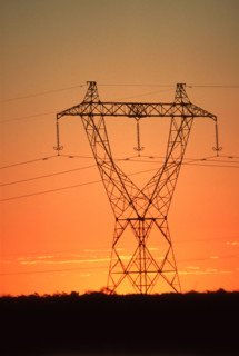 Electicity pylon at sunset