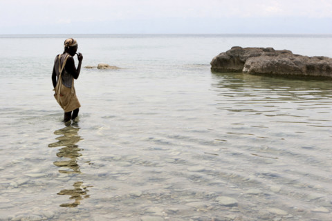 Burundi, Fishermen in lake Tanganjika with the Democratic Republic of Congo slightly visible in the