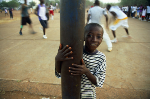 In the suburb of Corofina Nord, Bamako, Mali, young people gather in the late afternoon at a large