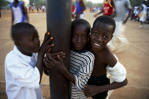 In the suburb of Corofina Nord, Bamako, Mali, young people gather in the late afternoon at a large