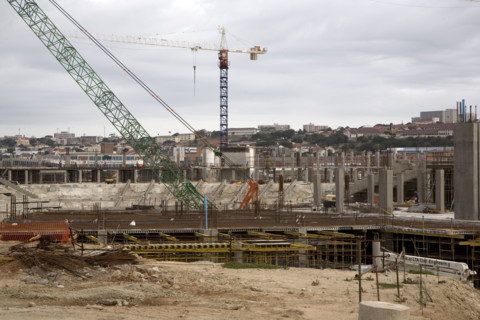 Construction of the Nelson Mandela Bay Stadium in Port Elizabeth is underway. The stadium in the