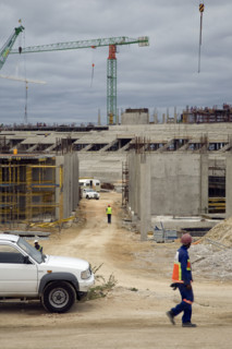Construction of the Nelson Mandela Bay Stadium in Port Elizabeth is underway. The stadium in the
