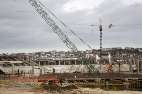 Construction of the Nelson Mandela Bay Stadium in Port Elizabeth is underway. The stadium in the