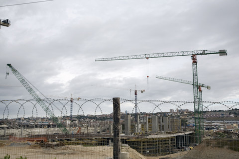 Construction of the Nelson Mandela Bay Stadium in Port Elizabeth is underway. The stadium in the
