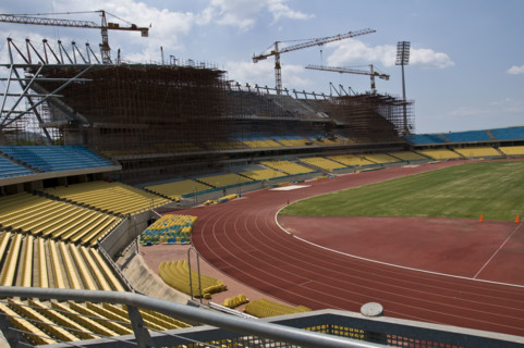 Construction of the new grandstands at The Royal Bafokeng Sports Palace in Phokeng near Rustenburg.