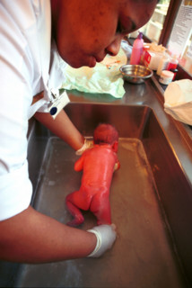Bathing a newborn