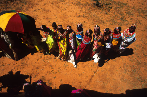 Women queue for food