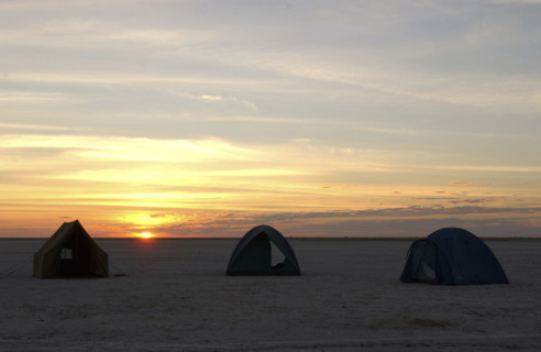 Camping on the pans.