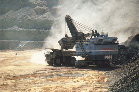 Large digger loading truck. Jwaneng Mine