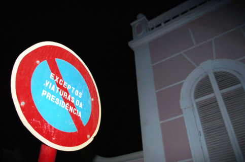 Street sign at night in Mindelo