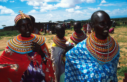 Samburu women wait in the hot sun for their turn at the clinic run by EdFri International