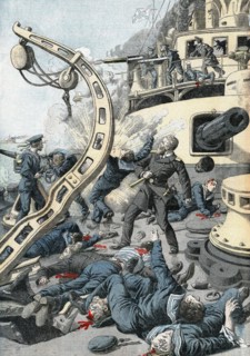 Bataille maritime de Port Arthur. Explosion à bord du vaisseau russe "Tsarevich (1904)
