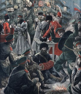 Guerre russo-japonaise (1904-1905)
Soldats russes fêtent Noël, près de Moukden
In "Le Petit Journal", du premier janvier 1905, Paris
Illustration en couleurs