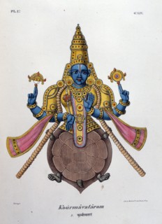 Vishnu, un des dieux de la Trinité hindoue (Trimurti) dans son second avatar (corps de tortue)