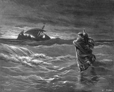 Jésus marchant sur l'eau. "Bible" de Gustave Dore