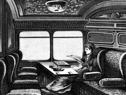Gravure sur bois représentant un compartiment de l'Orient Express réservé aux femmes, publiée vers 1895
