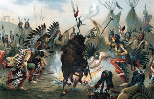 Oleograph showing de Sioux war dance