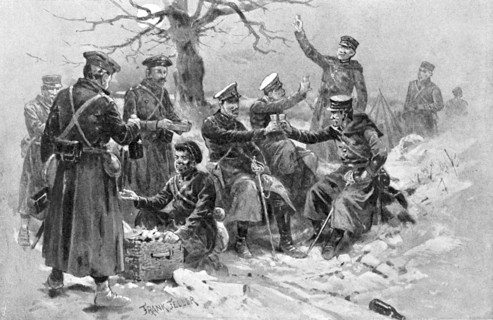 Russo-Japanese War 1904-5:  Japanese and Russian soldiers fraternising