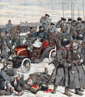 Guerre russo-japonaises 1904, le Général Alexei Nicholaevitch Kouropatkin dirige la campagne de sa voiture