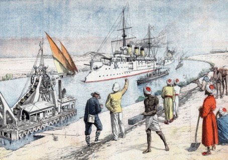 Russo-Japanese War 1904-190,  Russian warships, led by the "Pobeida", passing through the Suez Canal