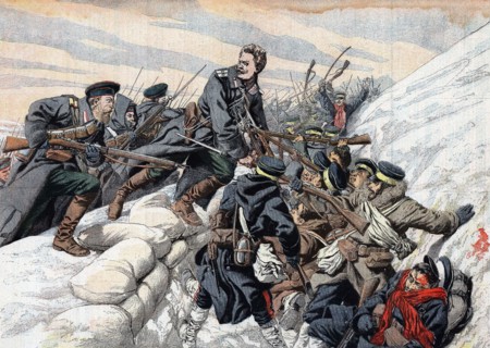 Russo-Japanese War 1904-1905,  Russian attack on the Japanese trenches outside Port Arthur.