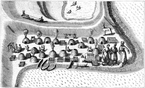 Engraving sowing a settlement in Russian Lapland in 1594