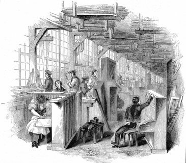 Engraving showing the Broadwood's piano factory, Horseferry Road, Westminster