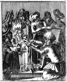 Engraving showing a ceremony of Circumcision