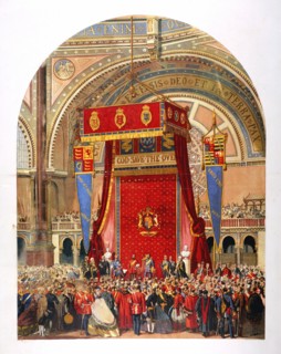 Chromolithograph showing the opening of the International Exhibition of 1862 in the Crystal Palace