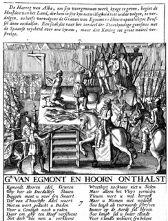 Decapitation des comtes d'Egmont et de Hoorne a Bruxelles au cours de la tyrannie des espagnols aux Pays-Bas.