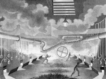 Engraving showing the general  of a gas works