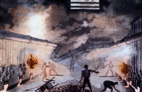 Charging retorts at the Gas Light Establishment, Brick Lane, London