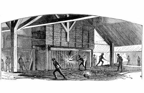 Wrought Iron: Carrying balls of iron from furnace to the squeezer